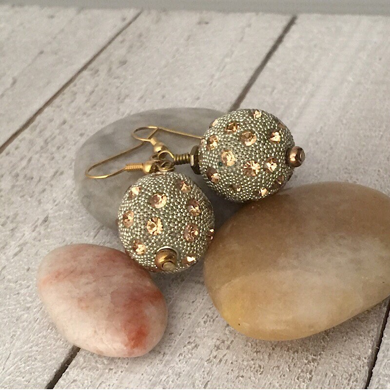 Golden Glitter Ball Beaded Earrings Women's Earrings Etsy