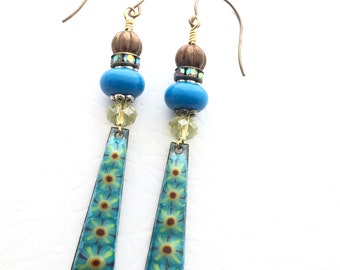 Cornflower Earrings, Boho Blue Dangle Earrings, Womens Earrings, Handmade Earrings, Easter Gift, Mother Day, Enameled Earrings