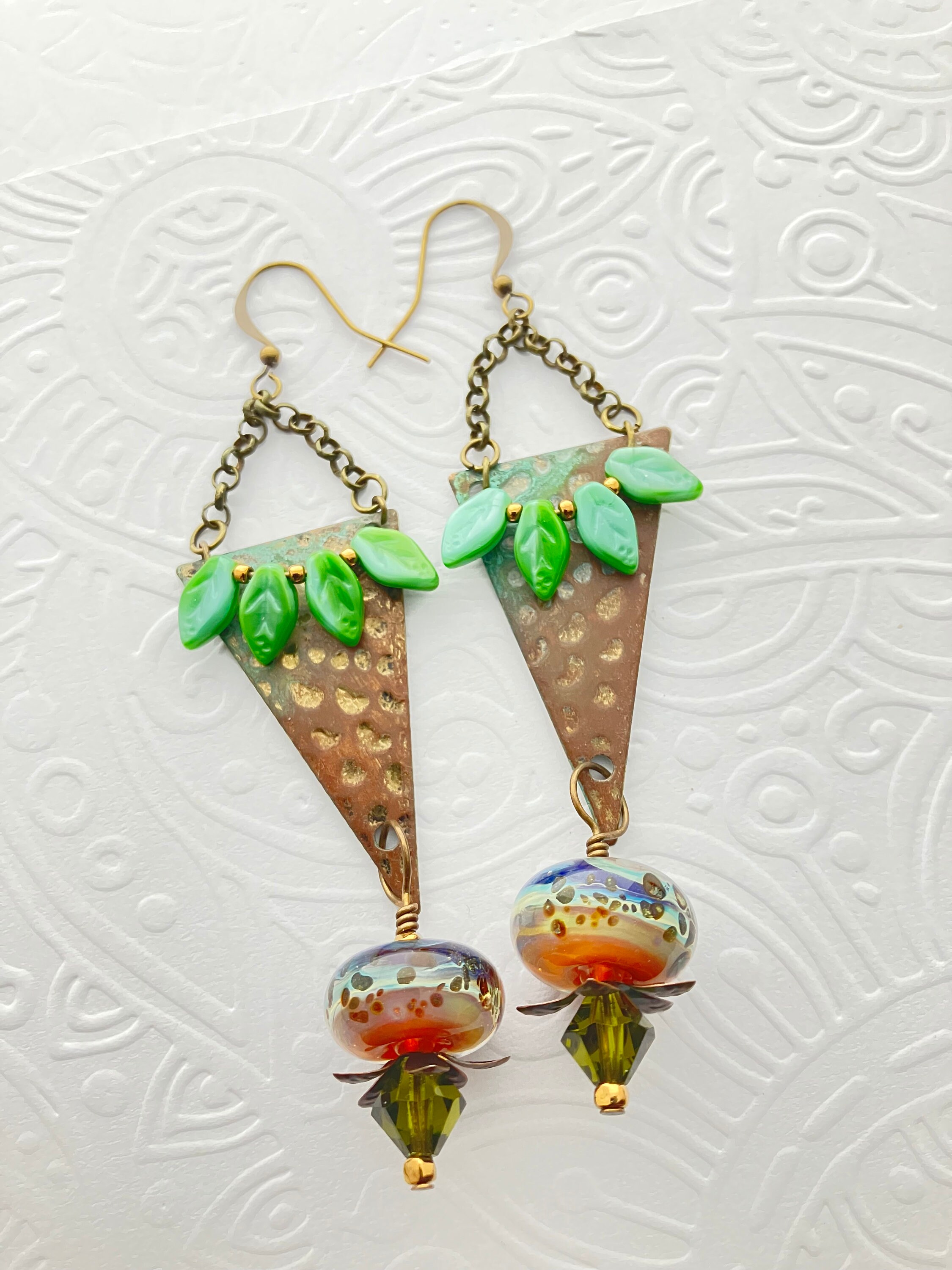 Coccoloba Leaf Dangle Earrings, Green main image 1