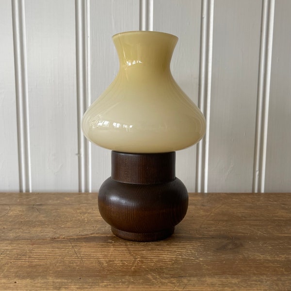 Vintage table lamp in pine and glass shade Scandinavian