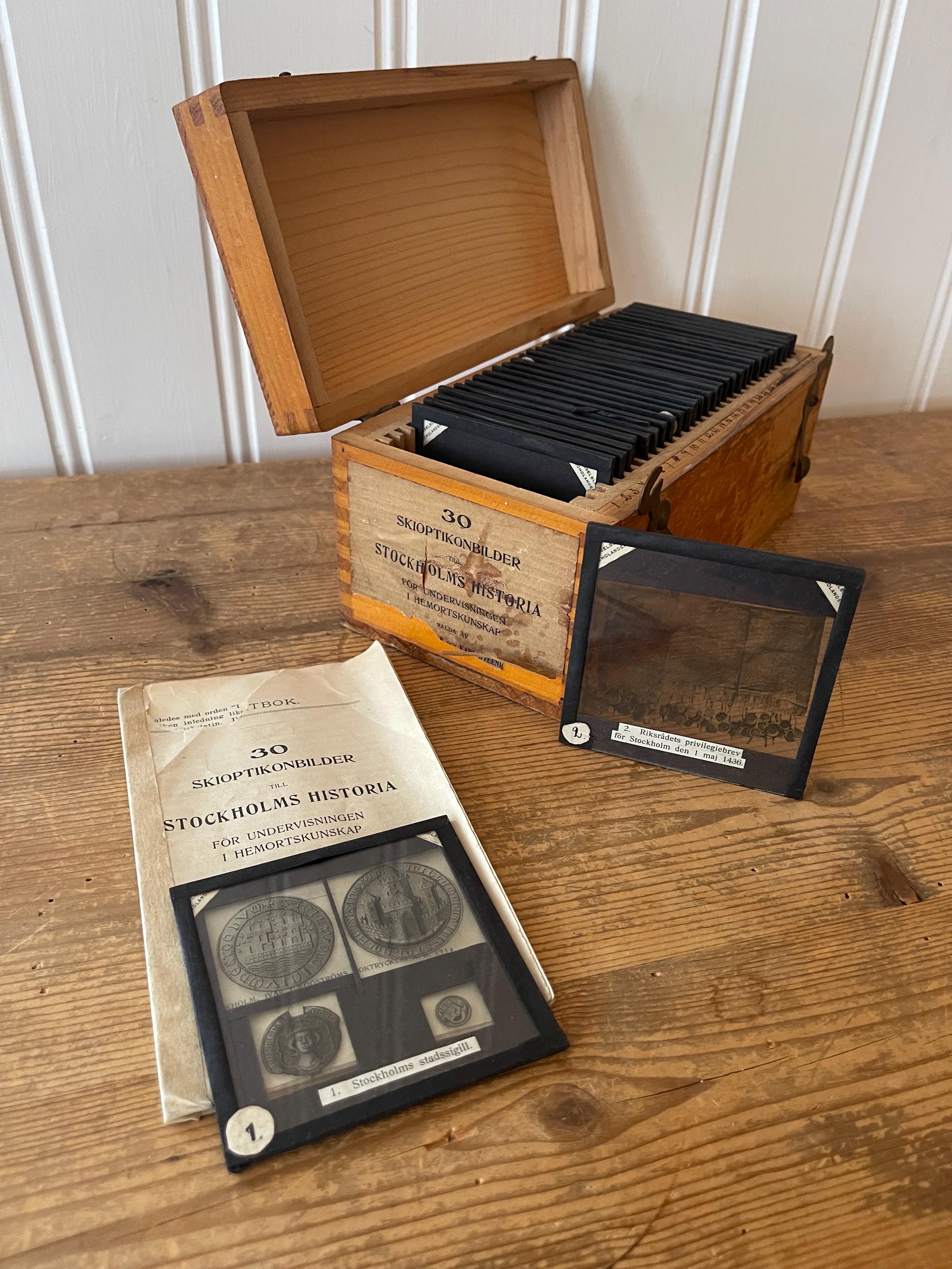 Antique Magic Lantern Glass Slides - Stockholm History Educational Set (c.1900)