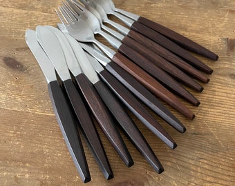 12 Pcs Teak appetizer Flatware cutlery SeS Helle Norway Scandinavian Flatware Modern