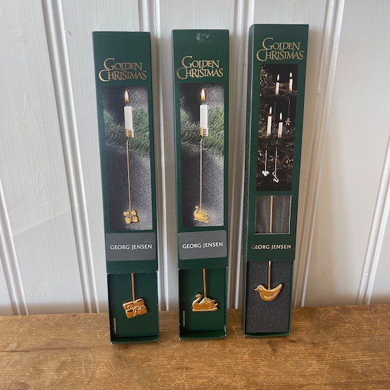 Set of 3 George Jensen Golden Christmas Candle Holders Andreas