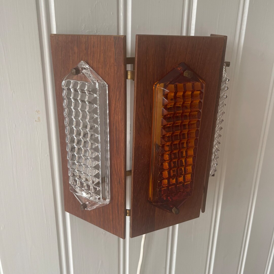 Teak Brass and Glass Wall Lamp Flygsfors Sweden Etsy