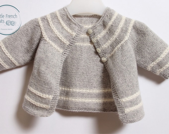 Baby Knitting Pattern Cardigan Sweater Wool French Instructions PDF Sizes Newborn to 12 months