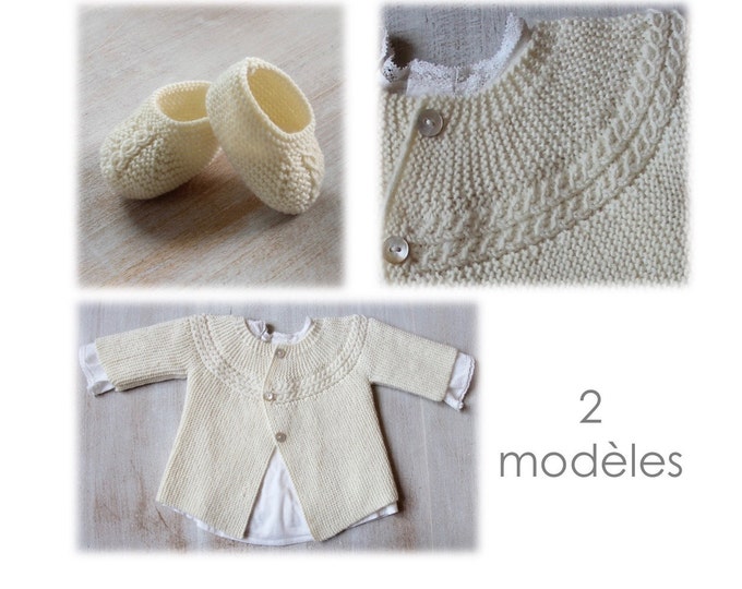 Baby Set Knitting Instructions in French PDF Instant Download Sizes Newborn to 6 months