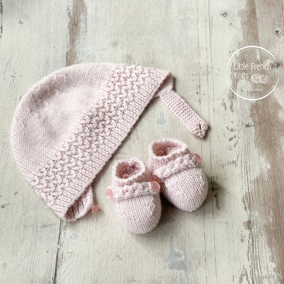 knitting Patterns Baby Booties and Bonnet Instructions in English Instant Digital Download PDF Sizes Newborn to 12 months