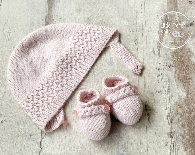 knitting Patterns Baby Booties and Bonnet Instructions in English Instant Digital Download PDF Sizes Newborn to 12 months