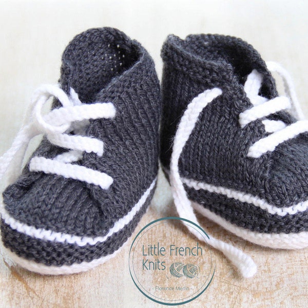 Baby Knitting Pattern Sneakers Booties Shoes Instructions in English PDF Size Newborn to 3 months