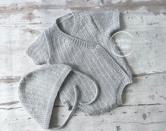 Knitting Patterns Baby Wool Romper Onesie and Bonnet Instructions in English PDF Sizes Newborn to 18 months