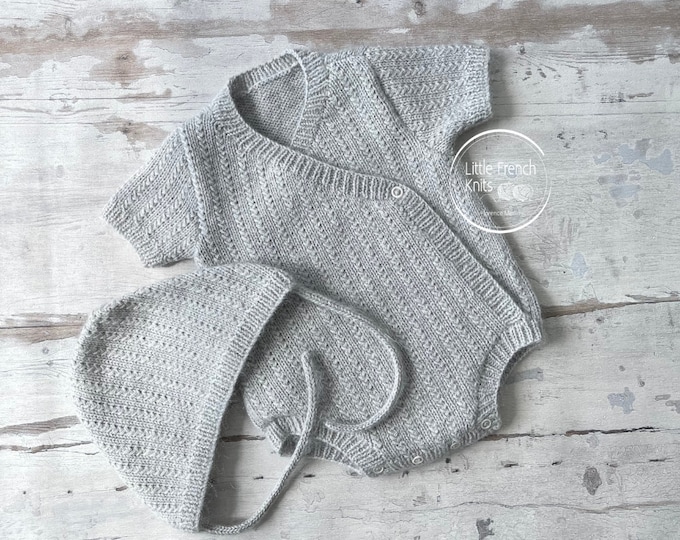 Knitting Patterns Baby Wool Romper Onesie and Bonnet Instructions in French PDF Sizes Newborn to 18 months