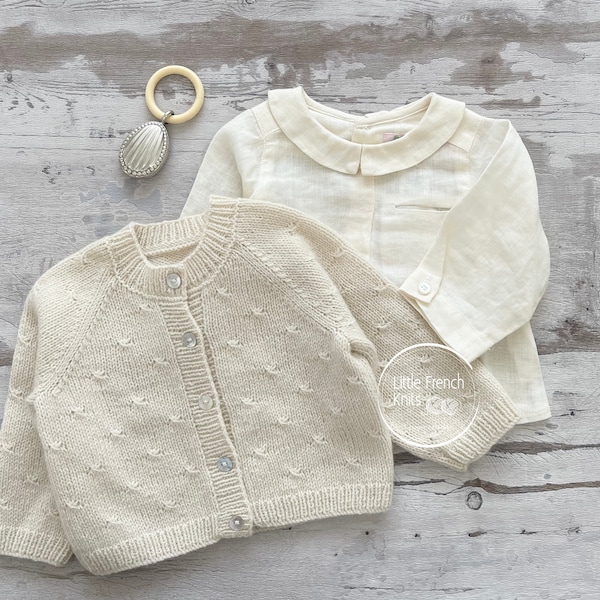 Strickmuster für Babys: Strickjacke aus Wolle (Englische Anleitung, PDF) – Größen: Frühchen bis 24 Monate – Sofort-Download