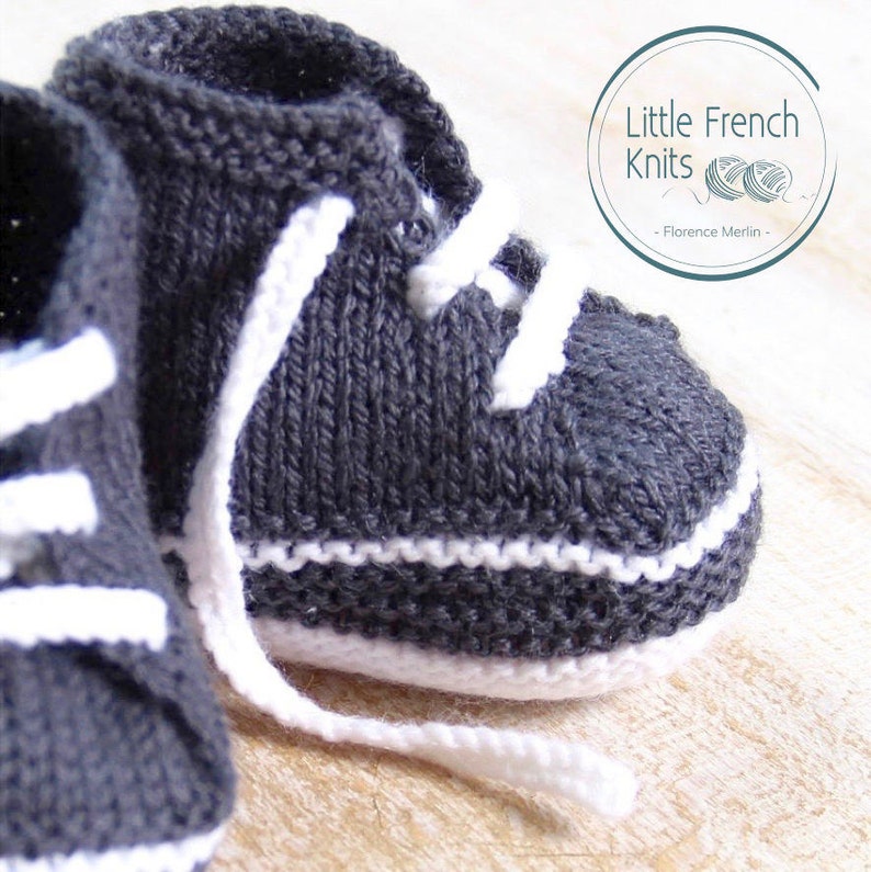 Baby Knitting Pattern Sneakers Booties Shoes Instructions in French PDF Size Newborn to 3 months image 4