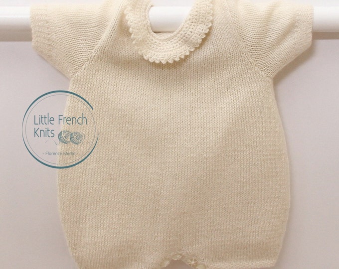 Knitting pattern Romper / Instructions in French / PDF Instant download / Sizes Newborn / 3 / 6 months