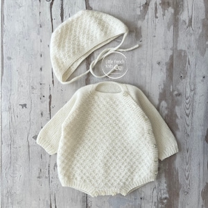 Knitting Patterns Baby Wool Romper Bonnet Instructions in English PDF Sizes Newborn to 24 months
