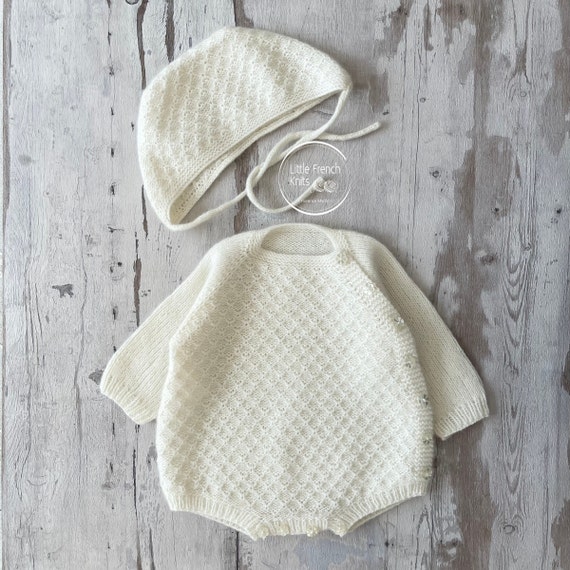 Knitting Patterns Baby Wool Romper Bonnet Instructions in English PDF Sizes Newborn to 24 months