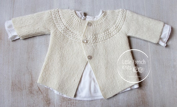 Knitting Pattern Baby Cardigan Sweater Princess Charlotte Instructions in French PDF Instant Download Sizes Newborn to 6 months
