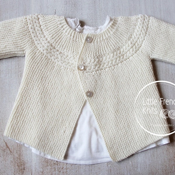 Modèle tricot bébé Cardigan Princesse Charlotte Explications en Français PDF Téléchargement Instantané Tailles Naissance à 6 mois