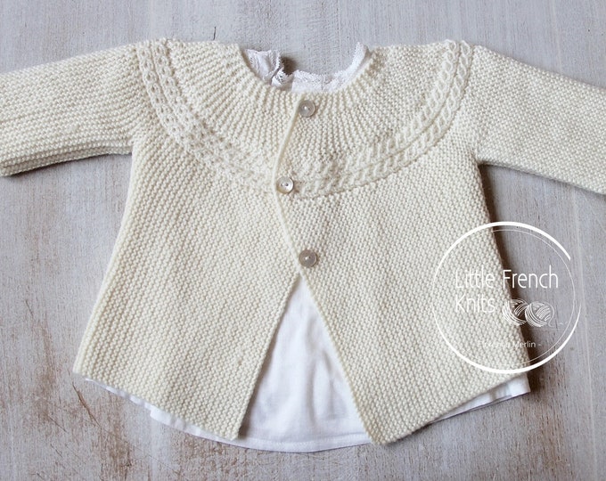 Knitting Pattern Baby Cardigan Sweater Princess Charlotte Instructions in French PDF Instant Download Sizes Newborn to 6 months