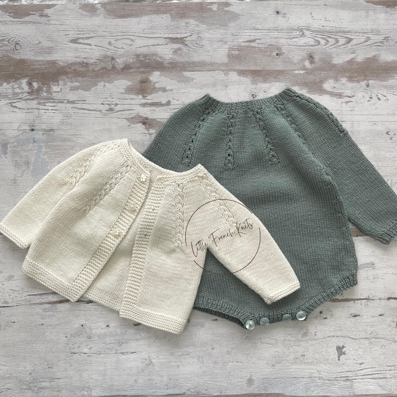 Knitting Patterns Baby Set Wool Romper Cardigan Instructions in English PDF