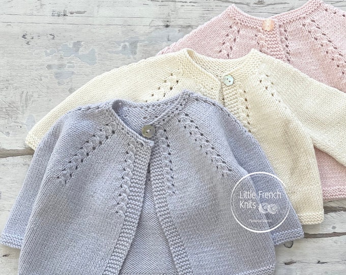 Knitting Pattern Baby Cardigan Sweater Instructions in French Sizes Newborn to 6 months