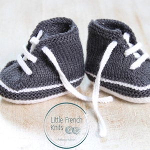 Baby Knitting Pattern Sneakers Booties Shoes Instructions in French PDF Size Newborn to 3 months image 1