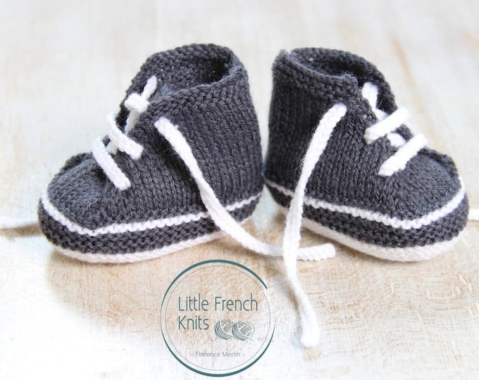 Baby Knitting Pattern Sneakers Booties Shoes Instructions in French PDF Size Newborn to 3 months