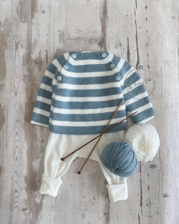 Knitting Pattern Baby Wool Sweater Instructions in French PDF Sizes Newborn to 24 months