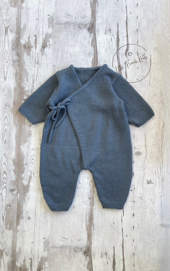 Knitting Pattern Baby Wool Kimono Jumpsuit Instructions in English PDF Sizes Newborn to 18 months