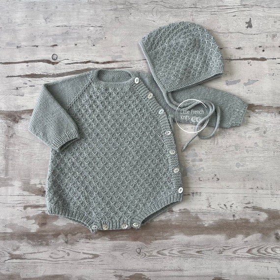 Knitting Patterns Baby Wool Romper Bonnet Instructions in English PDF Sizes Newborn to 24 months