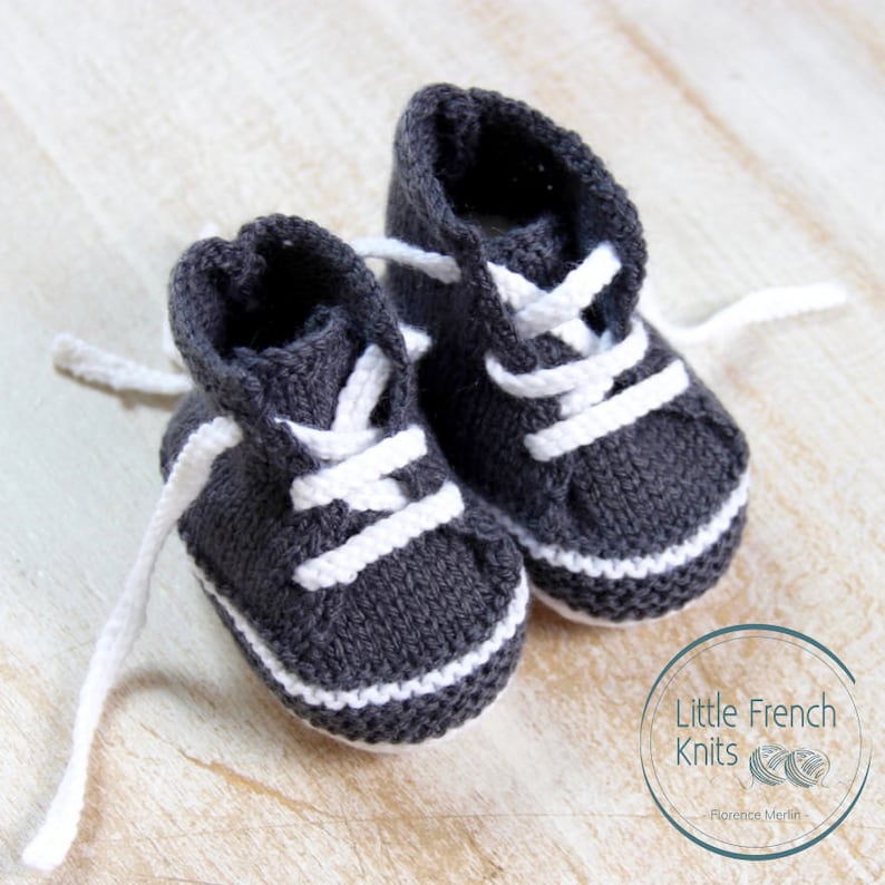 Baby Knitting Pattern Sneakers Booties Shoes Instructions in French PDF Size Newborn to 3 months image 2