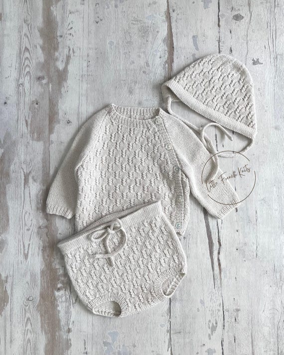 Knitting Pattern Baby Wool Set Sweater Bloomers Bonnet Instructions in English PDF Sizes Newborn to 4 years