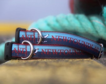 Blue Puffin Dog Collar, Newfoundland Ocean Dog Leash, Whale Sea Key Chain Fob, Breezy Shoreline Cat collar, Atlantic Durable Martingale