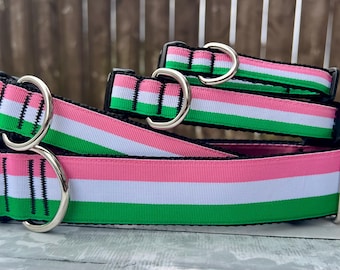 Pink Green White Republic Dog Collar, Newfoundland Old Flag Dog Leash, Stripes colorful Key Chain Fob, East Coast Cat Collar
