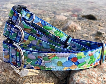Beach Glass Dog Collar, Blue Sea Dog Leash, Ocean Turquoise Key Chain Fob, Colorful Calming Cat Collar , East Coast Newfoundland Martingale