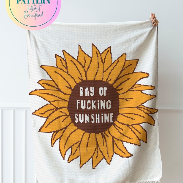 Crochet Pattern//Ray of Fucking Sunshine-Sunflower//graph and written instructions//single crochet tapestry