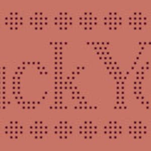 Peut inclure: Une image pixélisée du mot "ROCK" en rouge foncé sur un fond rouge clair.