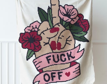 Crochet pattern//Fuck Off//single crochet//graph and written instructions