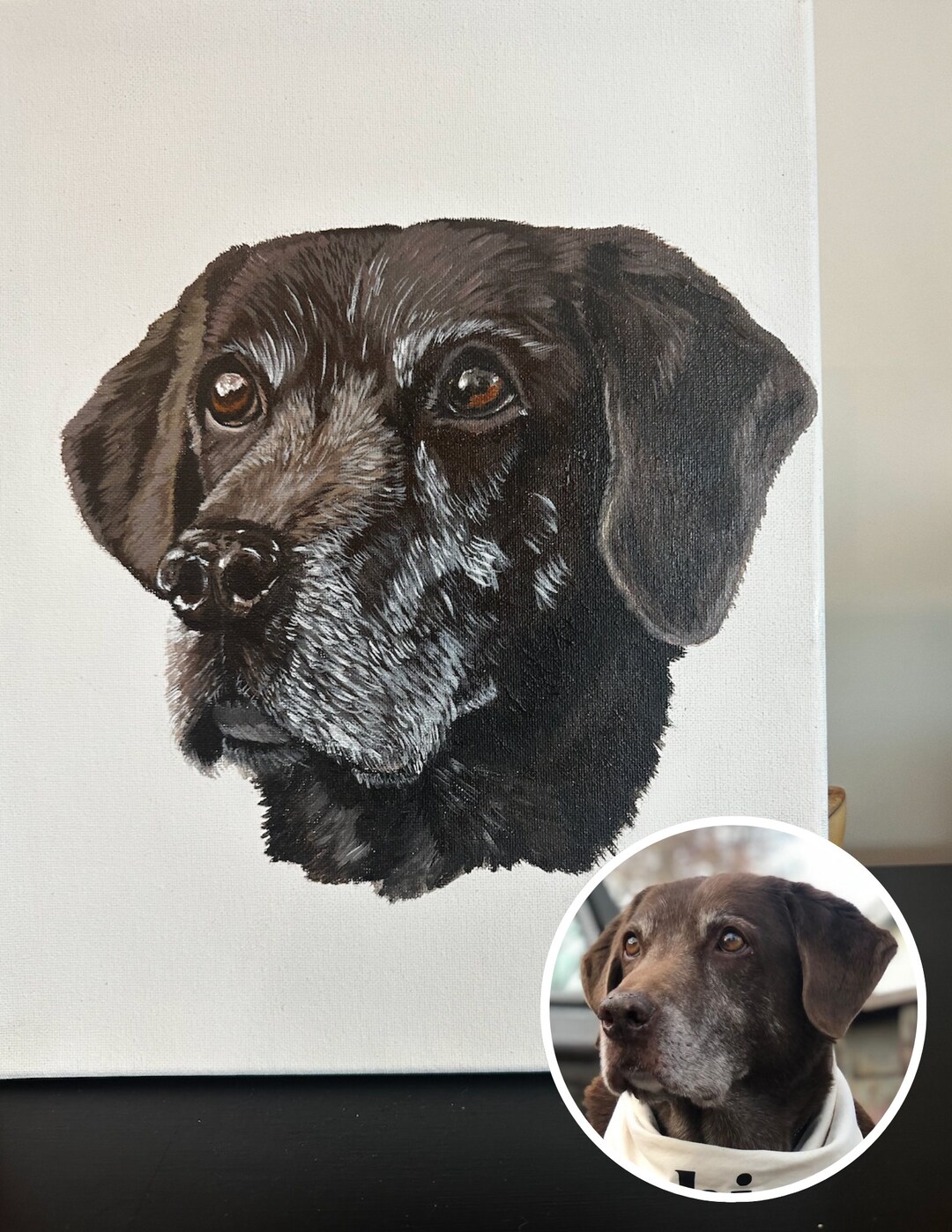 Custom Hand Painted Dog Portrait Painting Personalized on Canvas Art ...