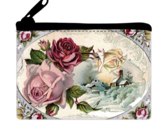 DAYS OF OLD Roses Card bag with black zipper for Poker or Bridge size Oracle Cards