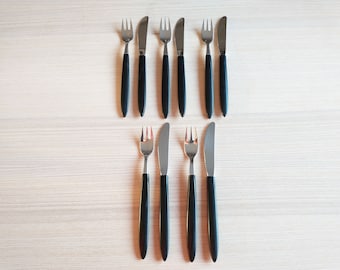 Minimalist Scandinavian Flatware for 5, MCM, Table Decor, Black