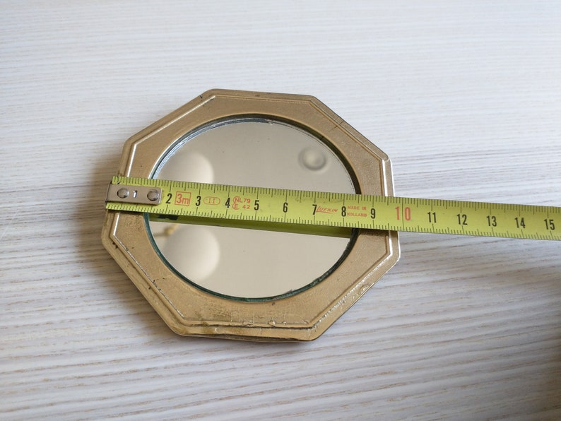 Tiny Octagon Wall Mirror / Brass / Victorian / Gift image 6