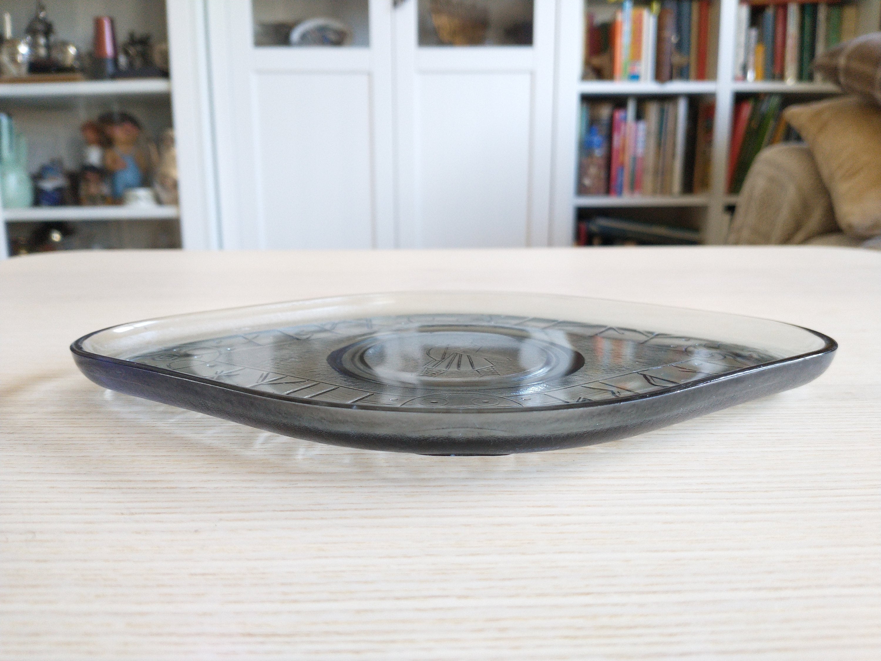 Scandinavian Viking Glass Plate / Diamond Shape / Smoked Glass