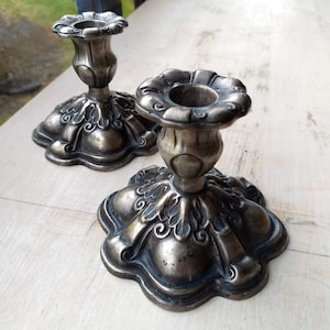Pair Antique Rococo Candlestick Holders, Ornament, Vintage