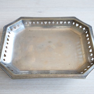 Beautiful Silver Tone Pierced Card Tray / Decorative Tray / Victorian Ornament