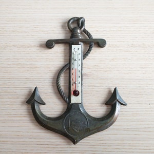 Antique Desktop Thermometer Ship's Anchor Crescent Art Novelties