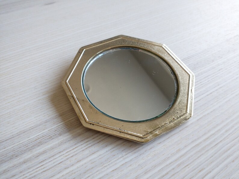 Tiny Octagon Wall Mirror / Brass / Victorian / Gift image 3