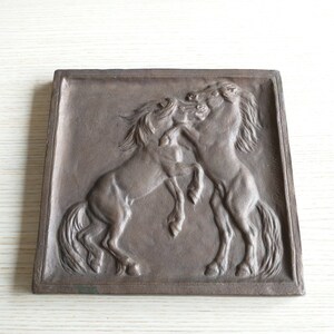 Handsome Solid Metal Horse Fighting Plaque / Wall Hanging / Man Cave / 1982