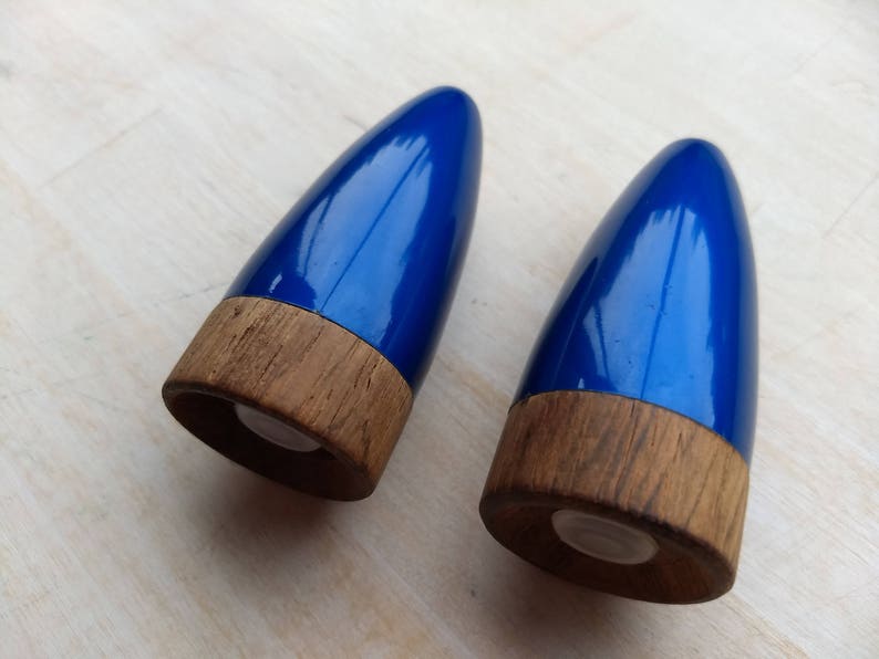 Scandinavian vintage enamelled salt and pepper shakers teak