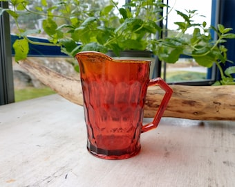 Hazel Atlas Honeycomb Cobalt Pressed Glass Creamer, Ruby Red, America